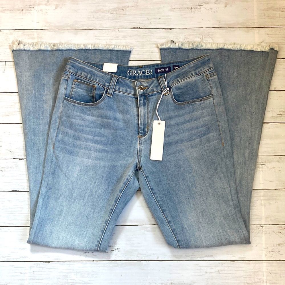 Women’s Grace In La Easy Fit Denim Flare Leg Jeans Pants Size 29